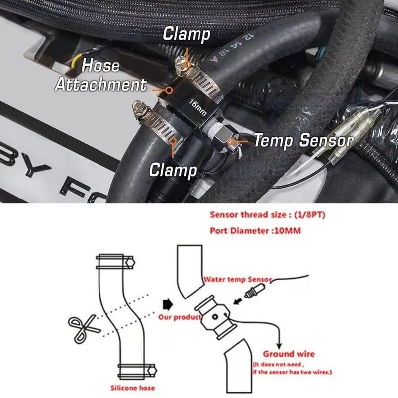 Black Water Temp Gauge Radiator Temperature Water Temp Joint Pipe Sensor Hose Adapter 18MM 20MM 22MM 24MM Interior Parts