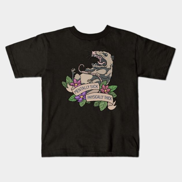 Boys Girls Soft Cotton Graphic Tees Possum - Mentally Sick Physically Thick Breathable Daily School Wear Kids T-Shirts