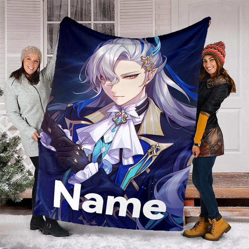 Personalized Custom Name Blanket - Genshin Impact Navelette Print Design,Blanket for Sofa,Bed,Travel,Camping - Soft and Warm, Great Gift
