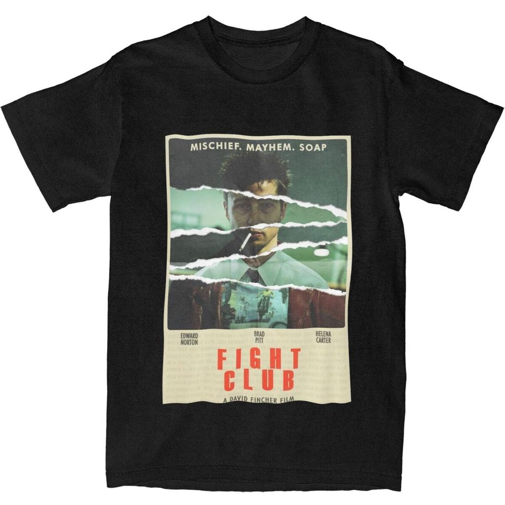 Fight Club Poster T Shirt Apparel for Unisex Women Pure Cotton Casual Classic Movie Tshirt Short Sleeve Clothes Gift Idea