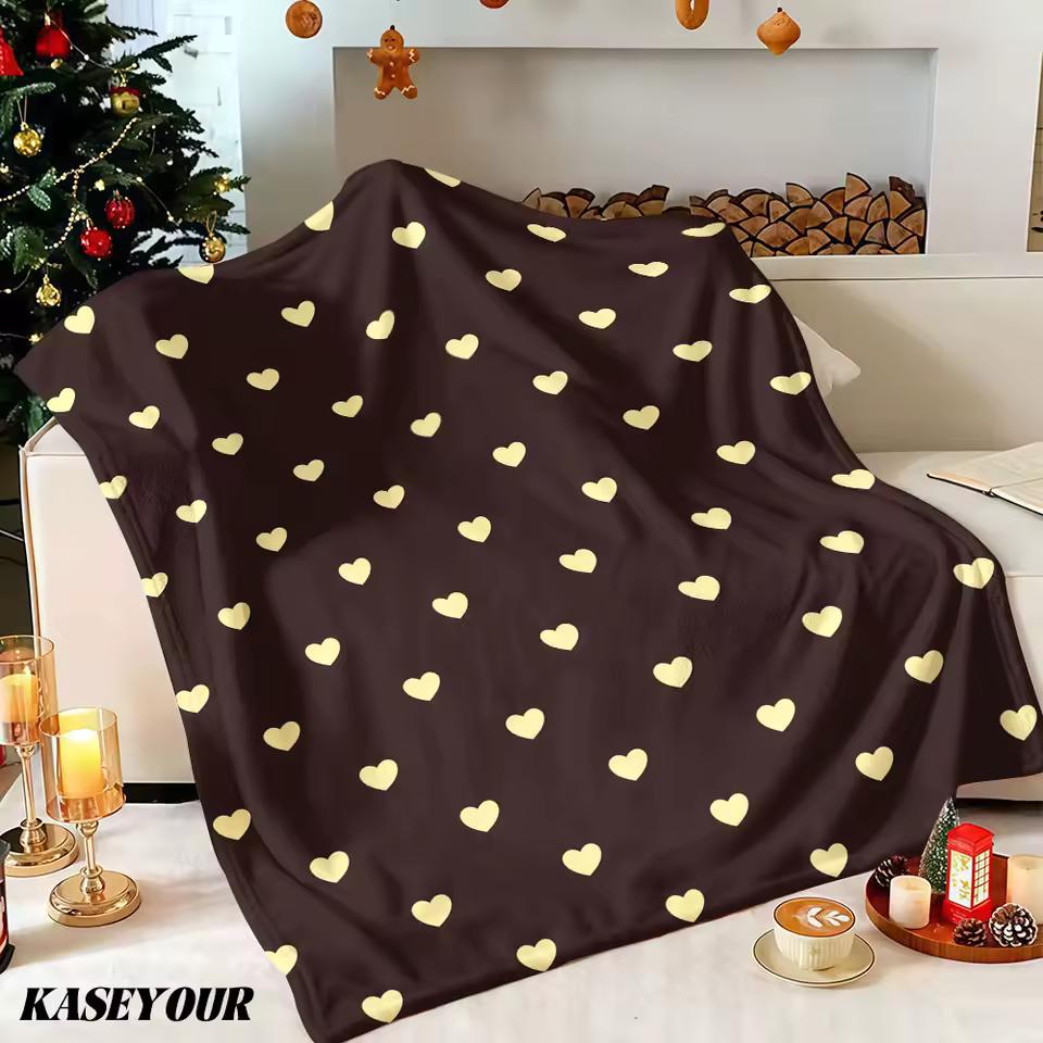 Mocha Butter Hearts Winter Summer Flannel Blanket Throw Fleece Soft Fuzzy Plush Cozy Fleece Blankets for Sofa Ideal Gifts