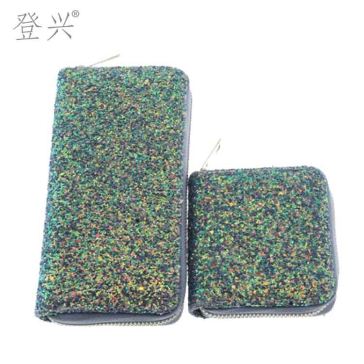 New Laser Fluorescent Diamond Sequins Women's Short PU Wallet, Student Children's Bag