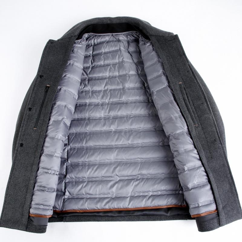 Шерстяное пальто для мужчин среднего и пожилого возраста, зимнее, теплое шерстяное пальто средней длины с лацканами, съемный пуховик, наряд для папы