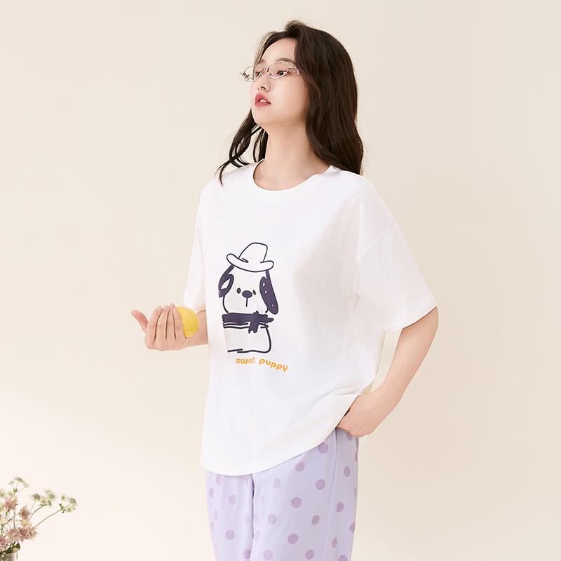 Fentenggan 100% Pure Cotton Round Neck Pajama Set