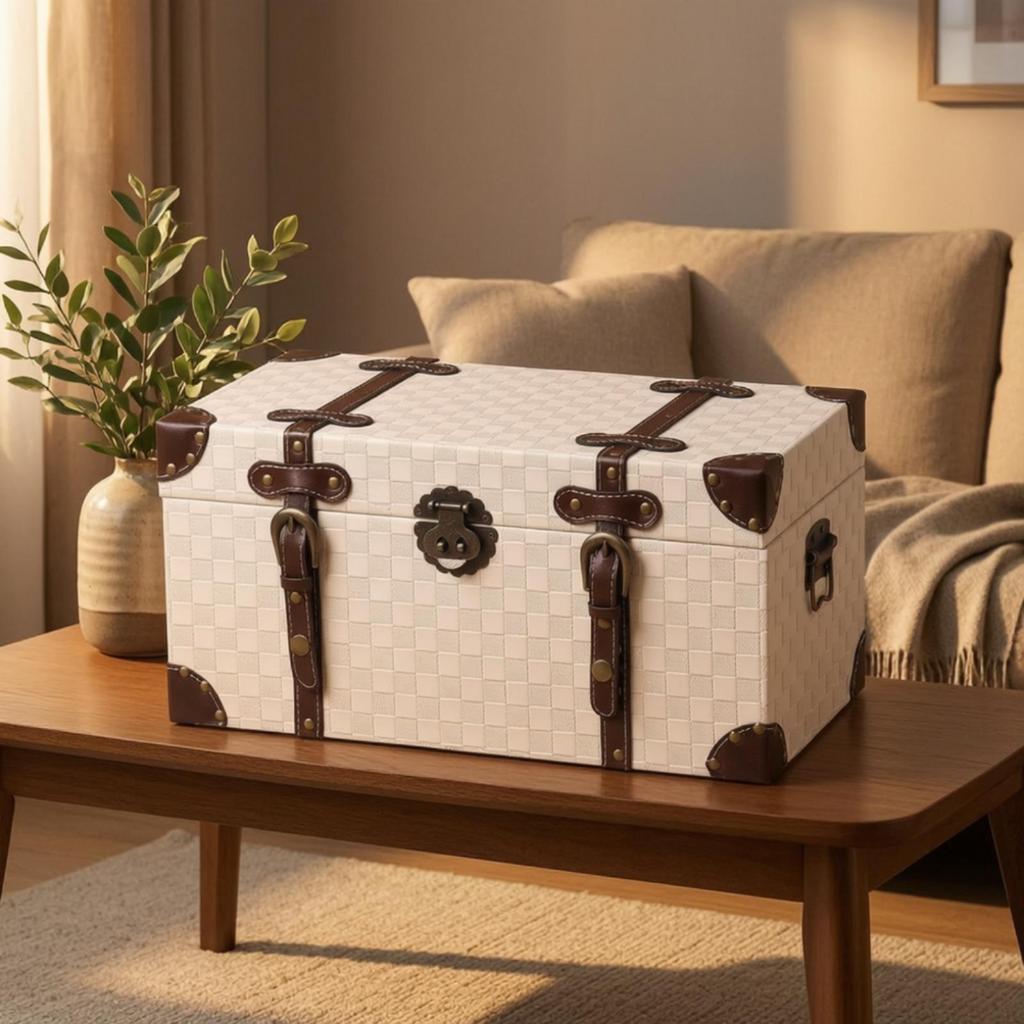 Vintage Storage Box Retro Decorative with Handles Rustic for Bedroom