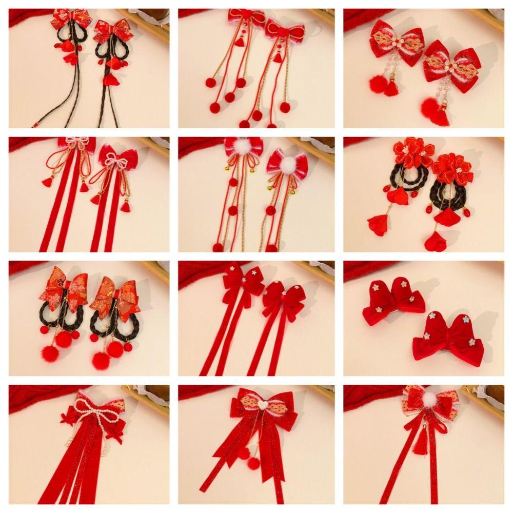 Парик Плюшевый Шар Заколка для Волос Лента Принцесса Цепочка на Лоб Милый Красный Бант Зажим для Волос Женщины