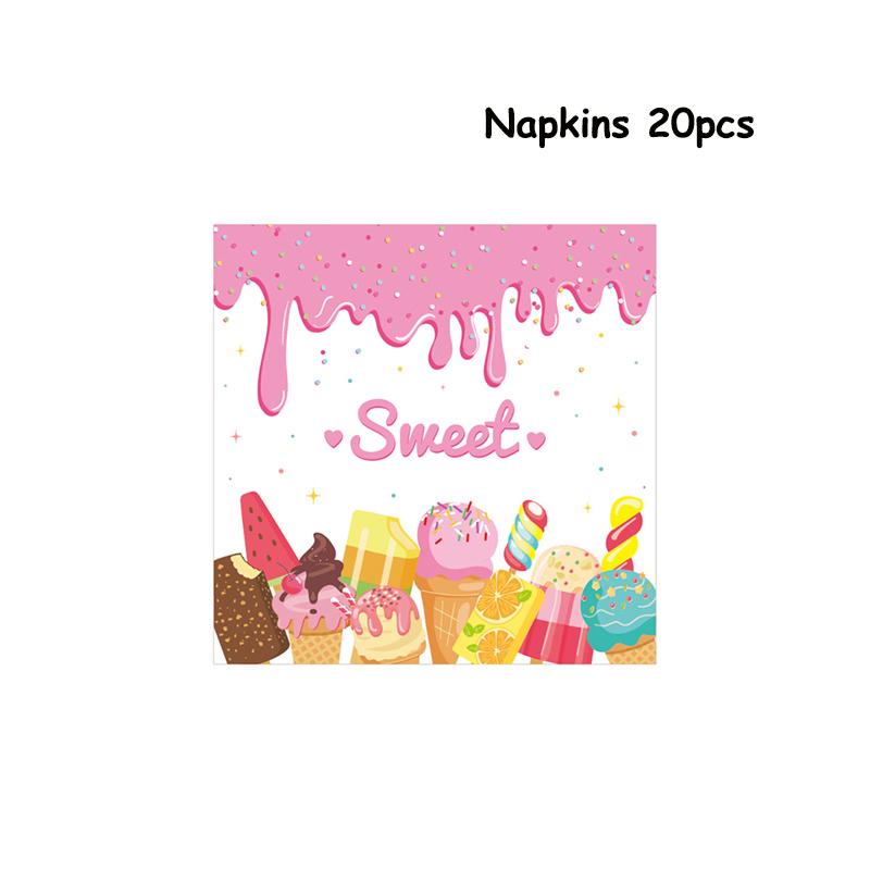Мороженое День рождения Украшения Детские игрушки Baby Shower Одноразовая посуда Бумажные тарелки Стаканы Воздушные шары Флаги Товары для вечеринок