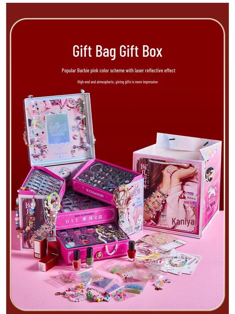 Красочный набор бижутерии из бусин для девочек - Ожерелье, Браслет и Аксессуары для волос Подарочная коробка