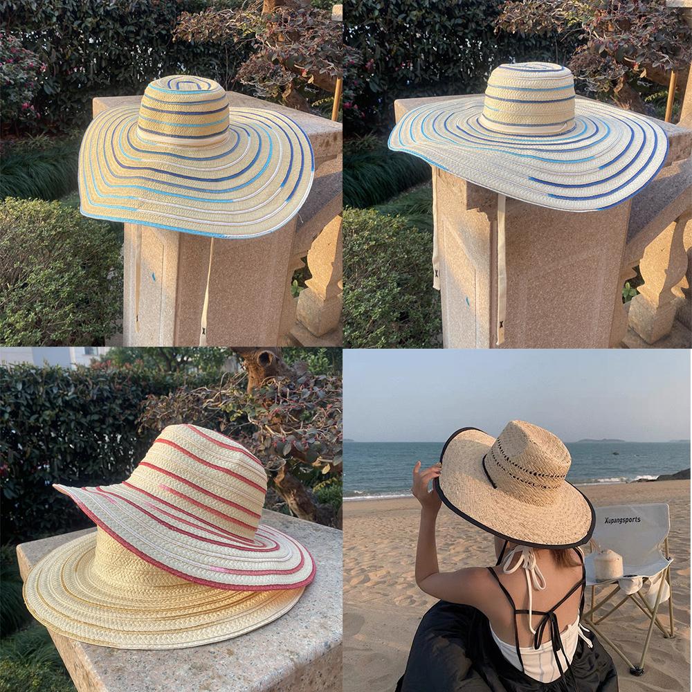 Large brimmed straw hat sunscreen temperament papyrus lafite beach hat sunshade hat lady summer sun panama hat jazz hat man