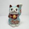 Kutani Ware Maneki Neko 10.2cm Tall Turquoise Blue