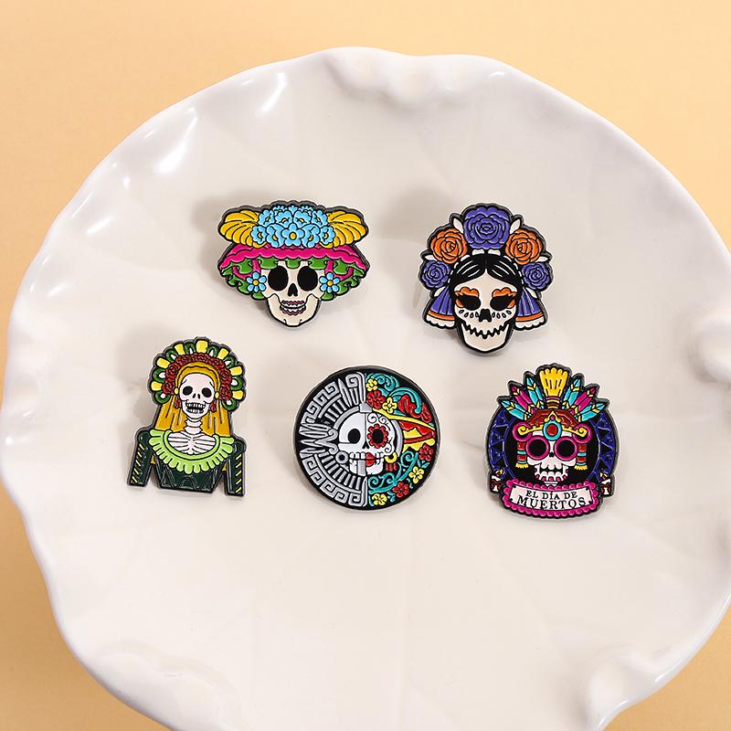 День Мертвых Скелет Кошка Катрина Эмалевые Значки De Los Muertos Мексиканский Фестиваль Броши Значок на Лацкан Украшения Подарки для Друзей