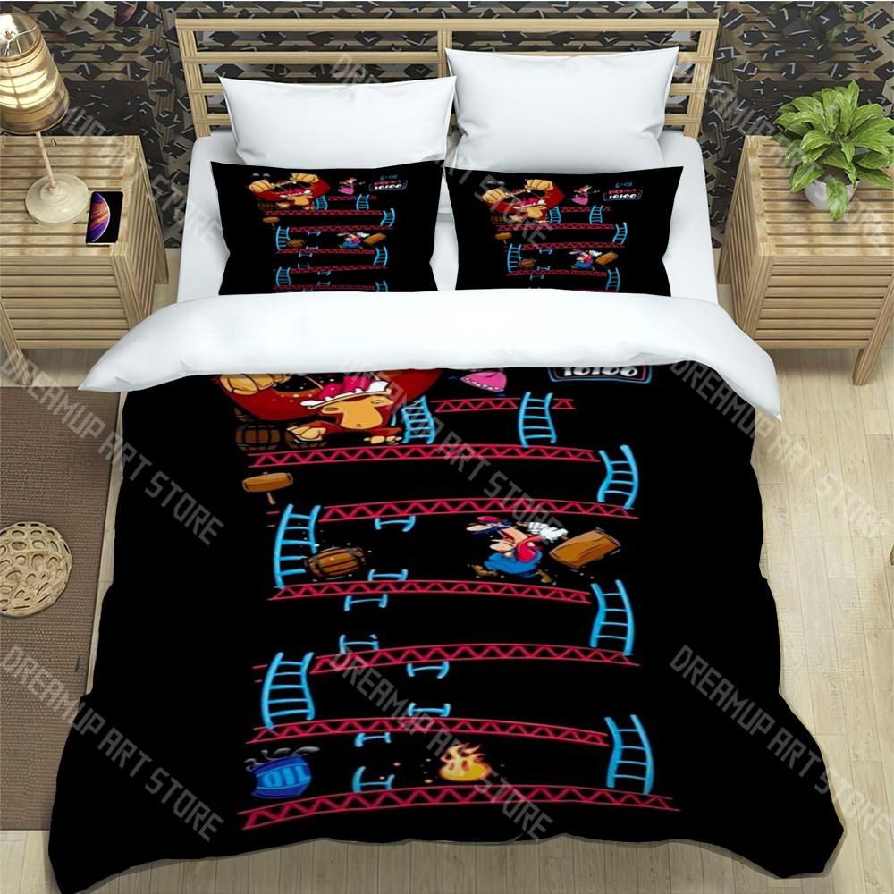 Creative Switch Game Trendy Print Three-piece Set Suitable for Kids or Adults Quilt Cover Pillowcase Bedding Set Birthday Gift