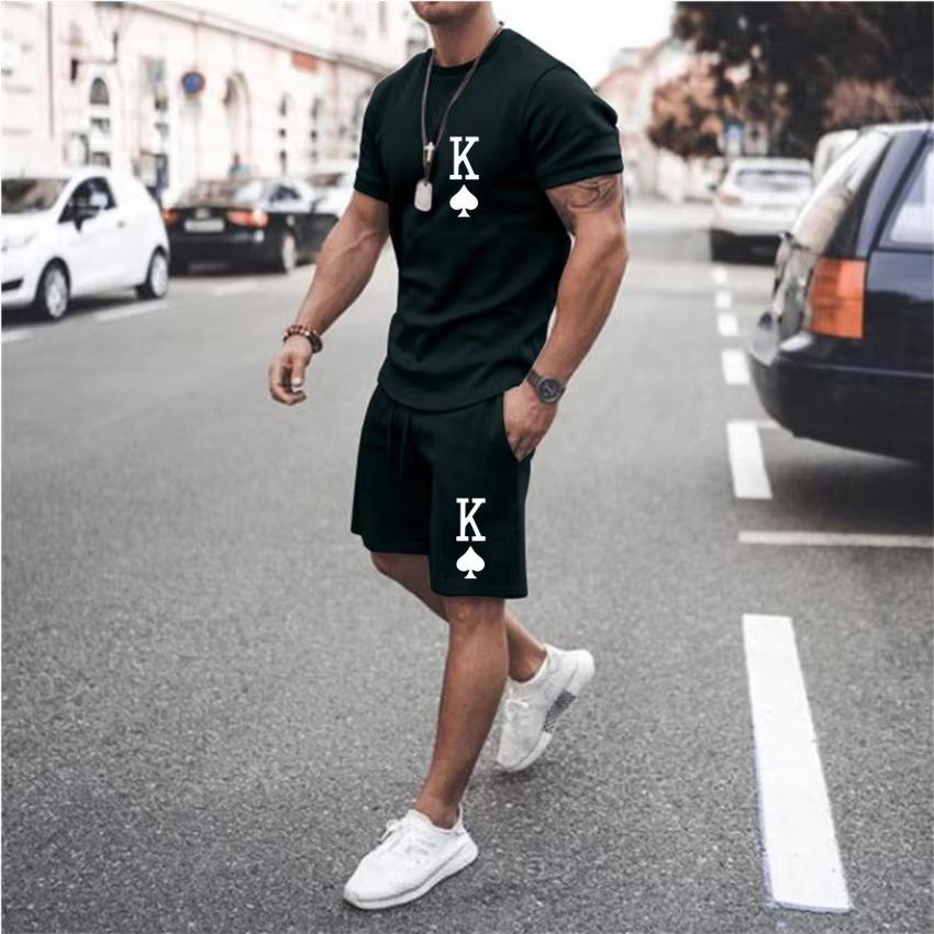 Men Clothing Men T-Shirts Shorts Sets 3D Printed King Letter Men's Fashion Tracksuits Oversized Short Sleeve T Shirt Pants Set