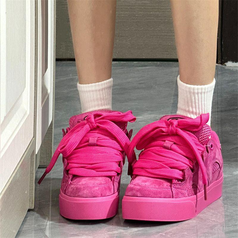 Американские туфли Dragon Fruit Bread, оригинальные туфли с меховой отделкой, ретро-розово-красные туфли для женщин, повседневная обувь с низким верхом, для детей