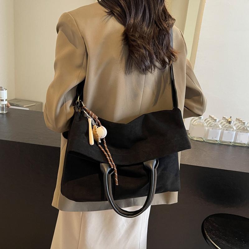 Suede Solid Color Tote Bag Large Capacity Buckle Versatile Fashion Crossbody Bag Soft Fashion Simple Women Handbag MIT