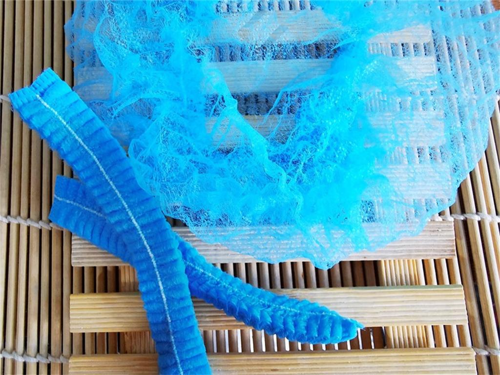 100pcs Disposable Blue Hair Nets/Caps Non-woven Head Cover for Food Services