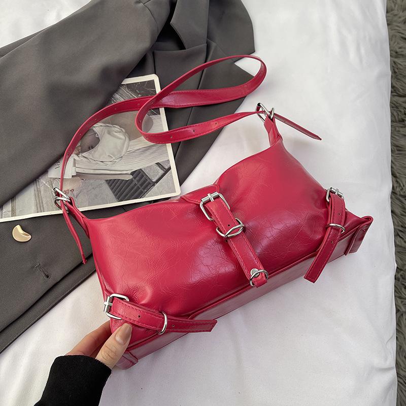 Женская однотонная сумка-багет с магнитной пряжкой и кросс-боди для отдыха из искусственной кожи с наклонным плечевым ремнем и регулируемым ремешком