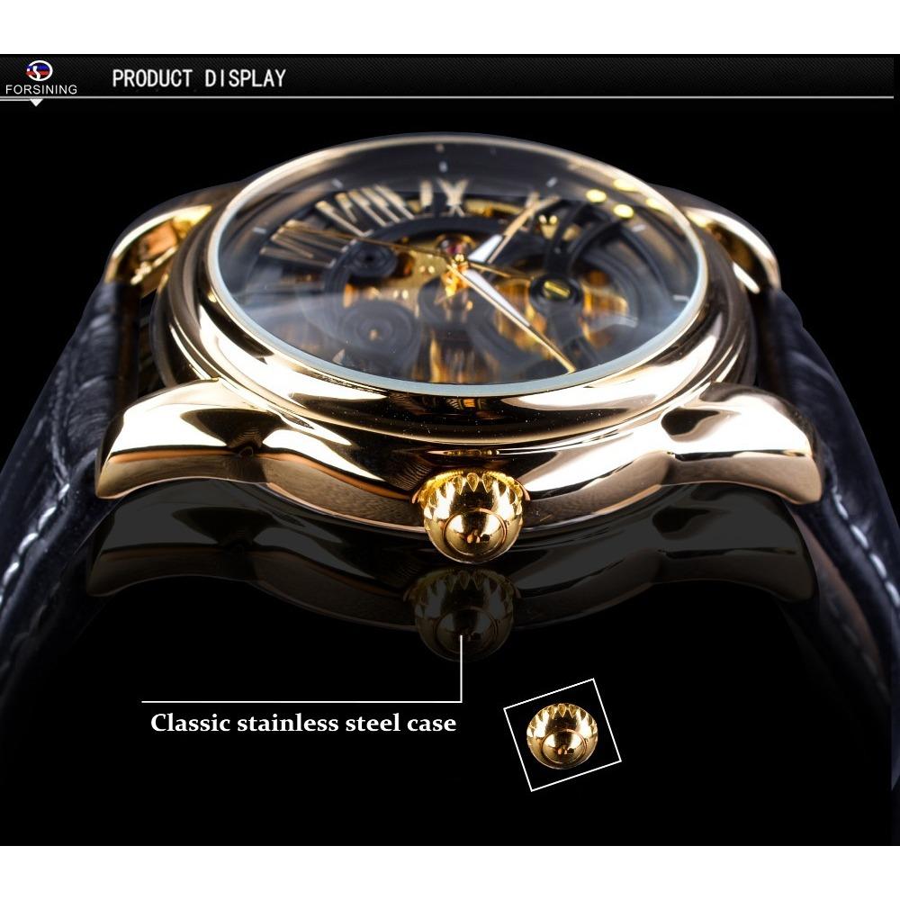 Forsining Мужские модные повседневные полые механические часы с автоматическим механическим механизмом GMT1069-2-W