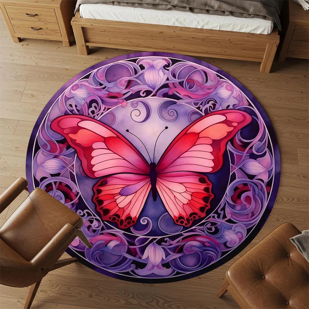 1pc Butterfly Pattern Round Chair mat office Area Rug - Non-Slip, Floor Mat for Office, Bedroom, Ideal home decor gift c0112052
