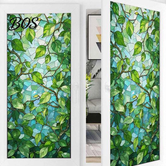 Non-adhesive Window Cling Static Glass Sticker, Colored Flower Texture Film, UV Glue-free Decal Light Blocking Waterproof Dustproof for Home