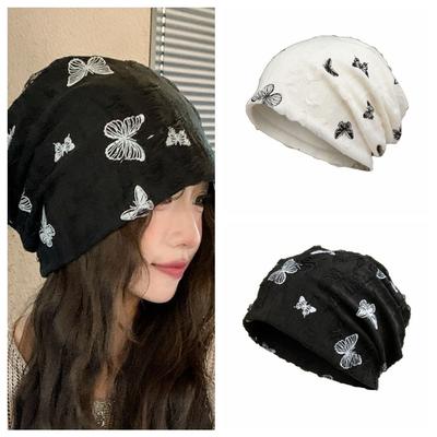Coldproof Butterfly Print Beanies Holes Plush Pullover Hat Soft Fleece Beanies Female