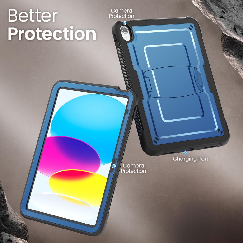 For iPad (2025)/10.9 (2022) Case Hidden Zinc Alloy Kickstand PC + TPE Tablet Cover with Shoulder Strap