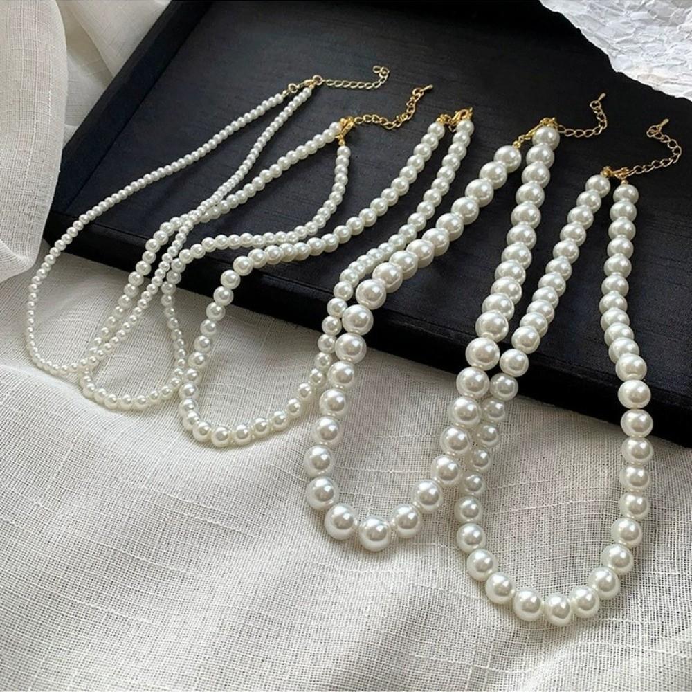 Multi Size Gray Pearl Necklace Beads Clavicle Chain Fashion Beaded Choker Jewelry