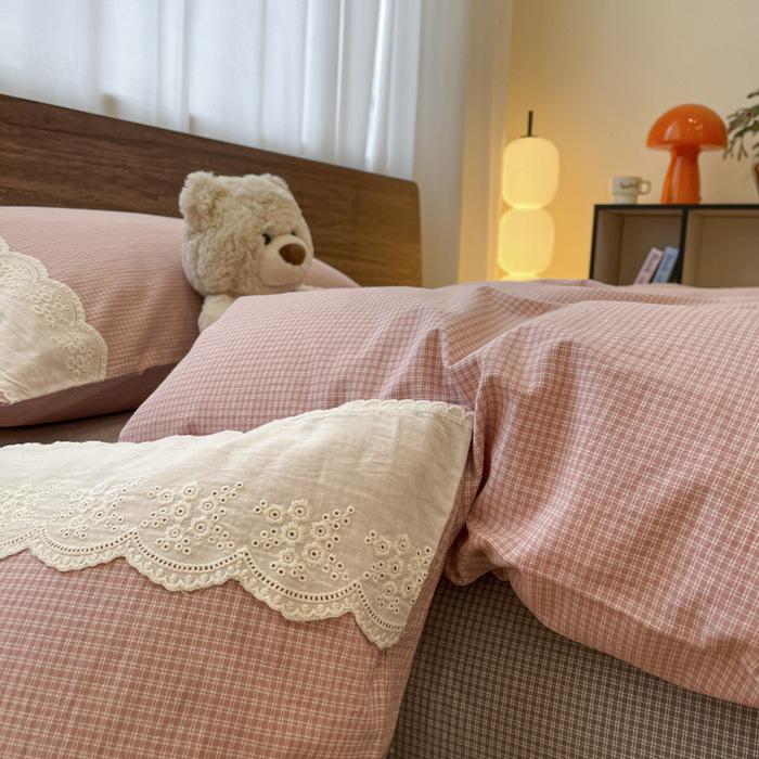 Французский стираный хлопковый комплект постельного белья Класса А, 2026 Студенческий Простой Muji Дом, 4 предмета