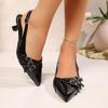 Punk Black Metal Ankle Decoration Sandals Women Pointed Toe Sling Back Pumps Women 2025 Summer Sexy Medium Heels Party Shoes