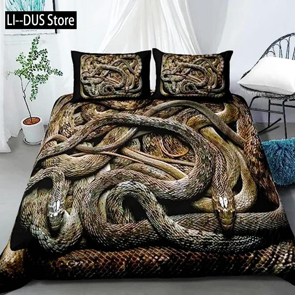 3D Snake Duvet Cover Green Snake Duvet Cover 3D Reptile Print Bedding Set Wild Animal Quilt Cover For Room Decor Women Men Teen