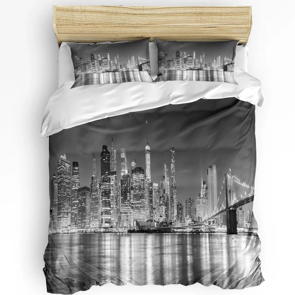 Комплект постельного белья Urban из 3 предметов с изображением заката на Манхэттене и горизонта Нью-Йорка, пододеяльник, комплект постельного белья, пододеяльник, наволочка, чехол