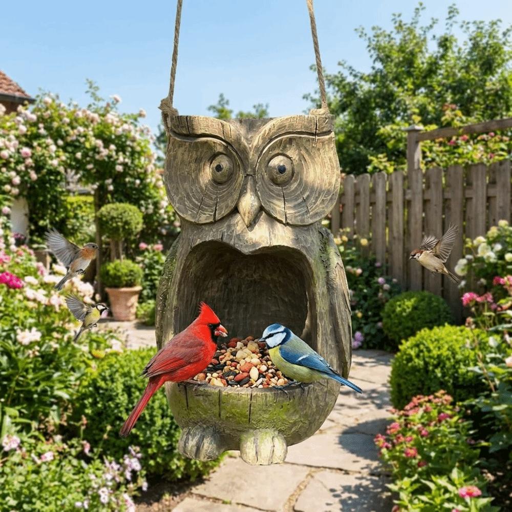 Realistic Owl Bird Feeder Handicraft Tree Face Bird Feeder Funny Hanging Bird Feeder Backyard