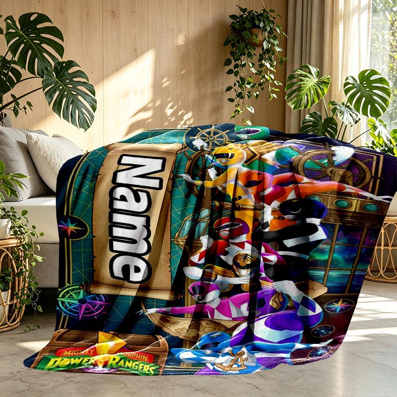 Custom Name Personalized Power Rangers Print Blanket, Home Decor, Bedroom, Sofa, Camping, Couch, Gifts for Birthday Christmas