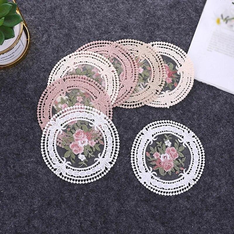 Round Embroidered Style Placemat Heat Resistant Bowls Coffee Cups Coaster For Dining Table Anti-Skid Tea Cup Pads Table Decor