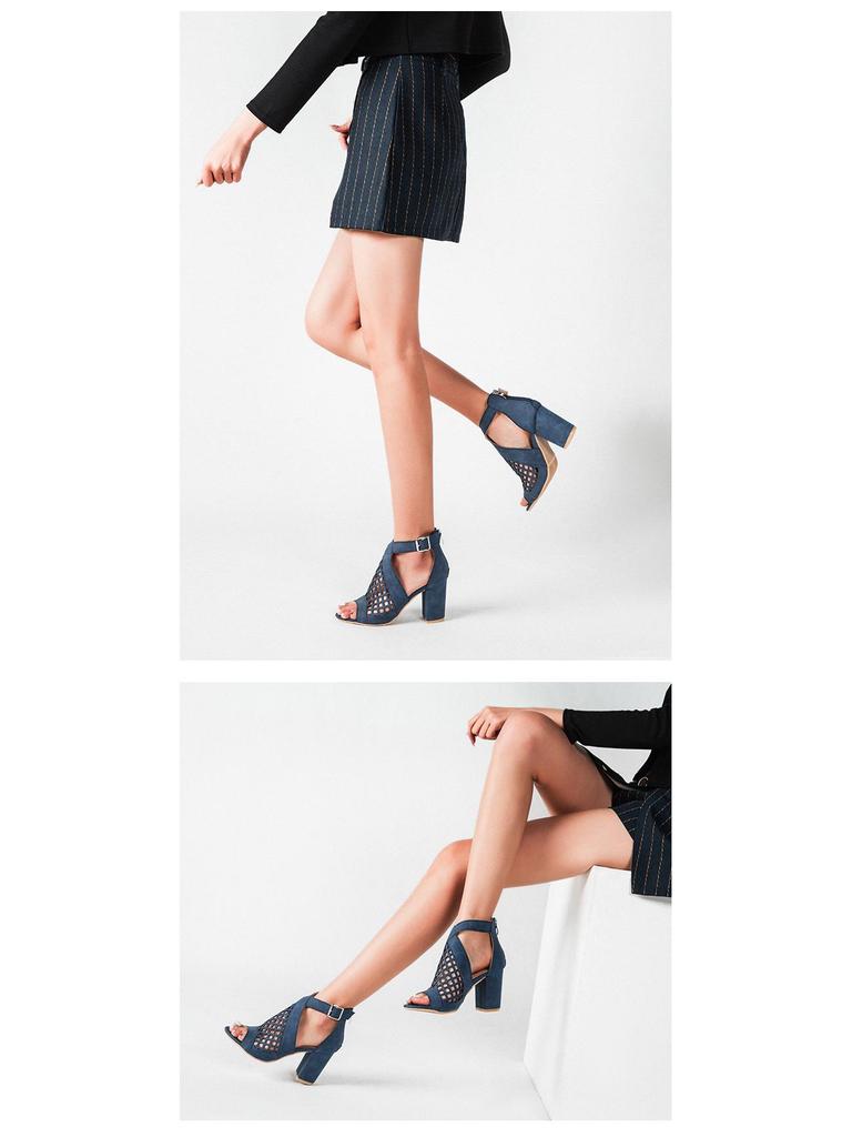 Босоножки с открытым носком и массивным каблуком: Летняя коллекция 2025 года для женщин больших размеров – Европейский и американский стиль, Ажурный дизайн