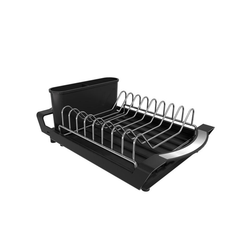 Extendable Dish Drying Rack Space Saving Large Capacity Draining Tray Hollow Design Dinnerware Organizer Utensil Storage Holder