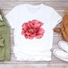 (Asian Size) Flower Watercolor Lovely Women Print Tee Top Clothing Casual Short Sleeve Lady Fashion Tshirt Female Graphic T-shirt