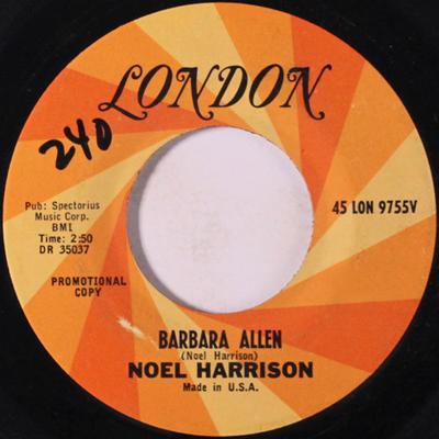 7-дюймовая пластинка НОЭЛЬ ХАРРИСОН - Барбара Аллен 45LON9755PROMO London Records 1965 США Поп Бывшая в употреблении