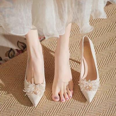 Французские хрустальные туфли с пайетками на высоком каблуке 2025 новые туфли-лодочки с острым носком для свадьбы, туфли-шпильки со стразами для основного свадебного платья