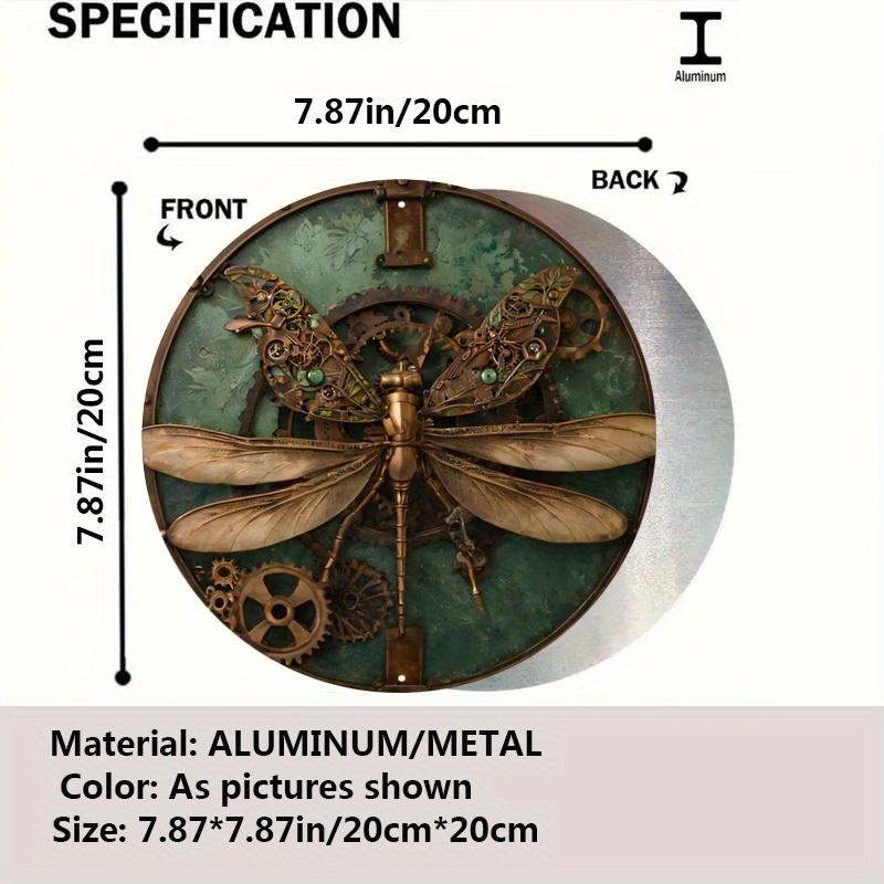 Настенное искусство из металла в стиле стимпанк «Стрекоза», винтажная алюминиевая вывеска с шестеренками и цветочными акцентами, декоративная отделка в деревенском стиле из бронзы и зеленого цвета