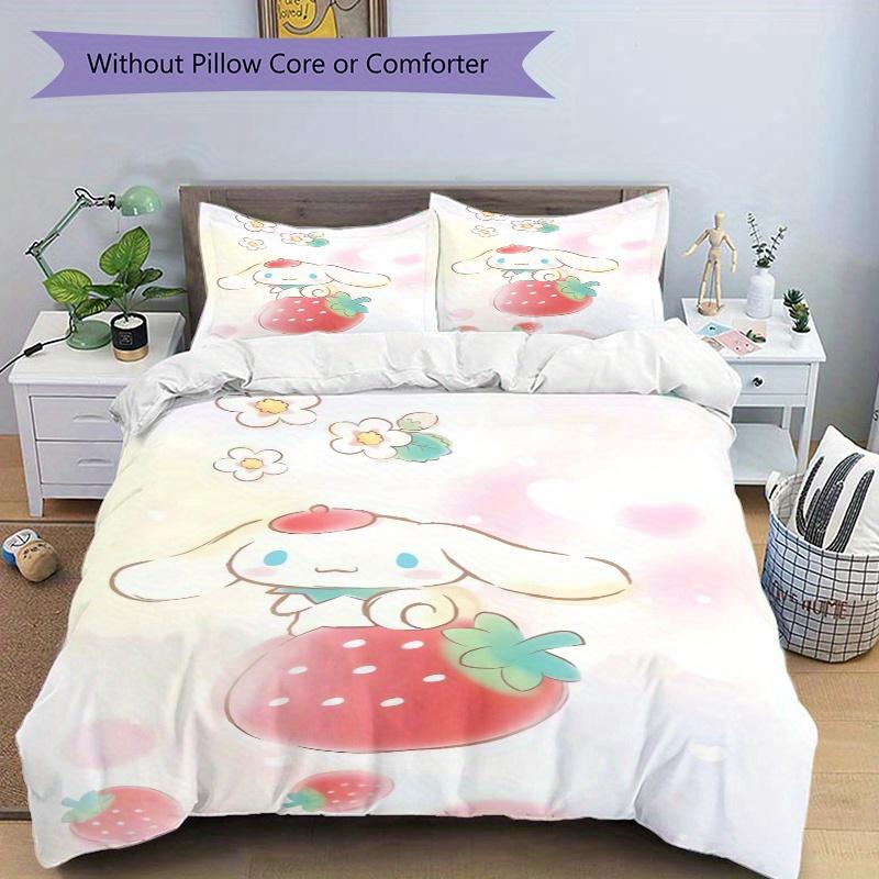 3pcs Strawberry Cinnamoroll Idea Quilt Cover Set - Soft and Cozy Bedroom, Guest Room and Dorm Decorative Bedding 3-Piece Set 1 Quilt Cover + 2 Pi