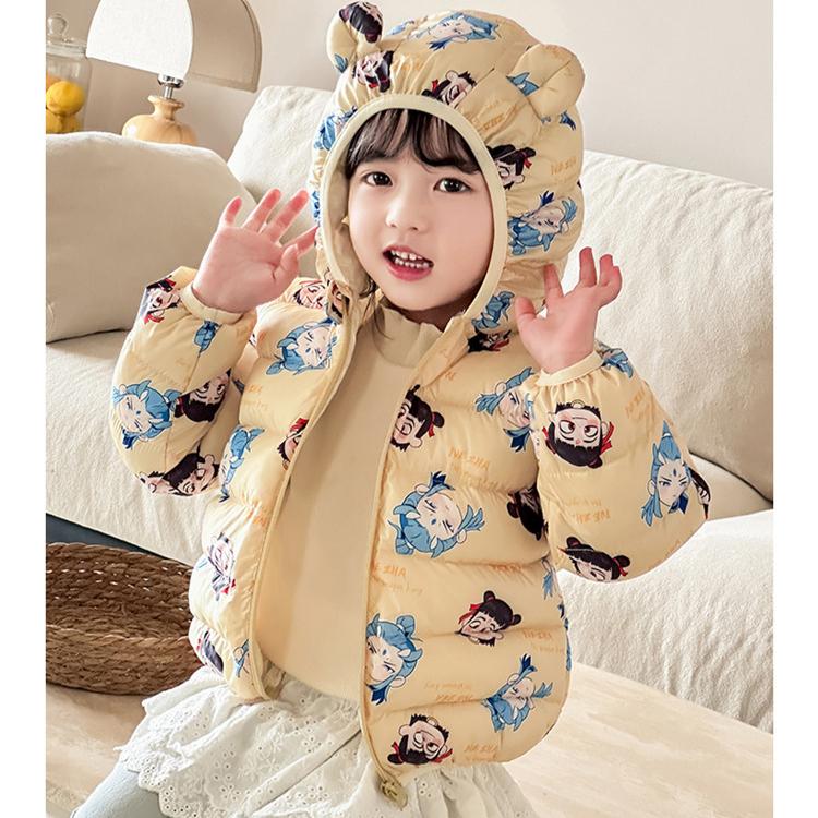 Осень милые пальто с цветочным принтом теплая детская одежда на хлопковой подкладке модный стиль синий зимний укороченный пуховик для маленькой девочки