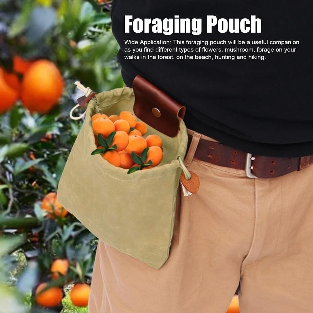Foraging Pouch PU Leather Fruit Picking Storage Bag Waist Hanging Tool Bag for Outdoor Camping
