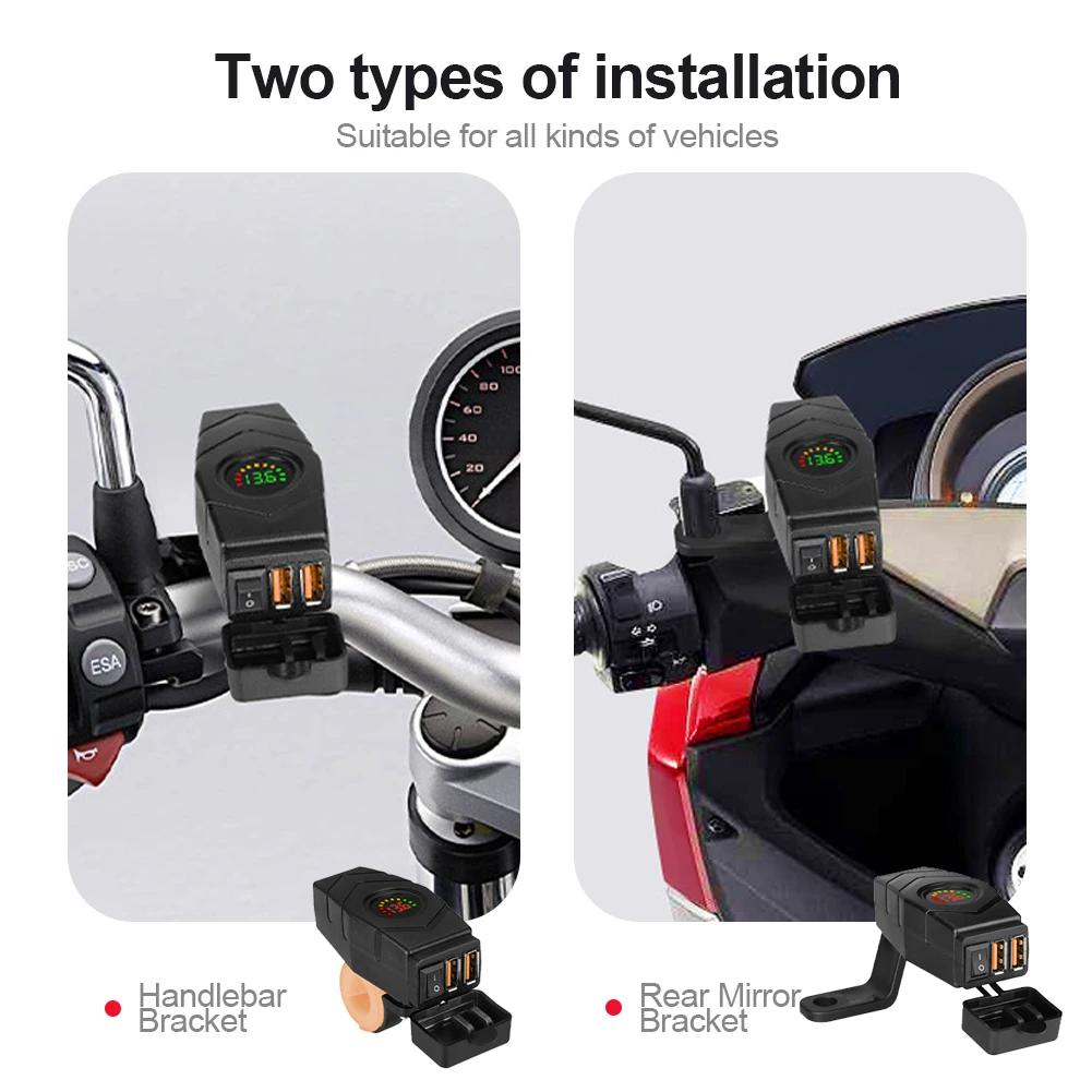 36 Вт QC3.0 USB-зарядное устройство для руля электровелосипеда с переключателем, двойной USB-адаптер для быстрой зарядки, водонепроницаемый чехол, 20-90 В, аксессуары для мотоциклов