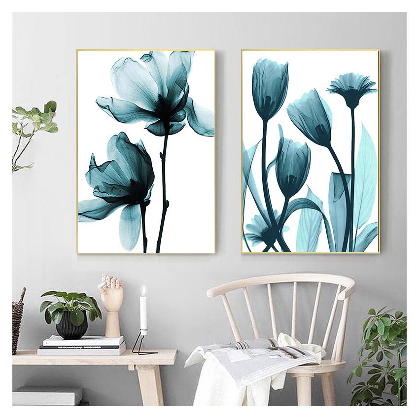 Плакат Синий Цветочный Настенный Художественный Принт для Винтажной Гостиной Декоративные Настенные Панно Скандинавский Холст Картины Цветы