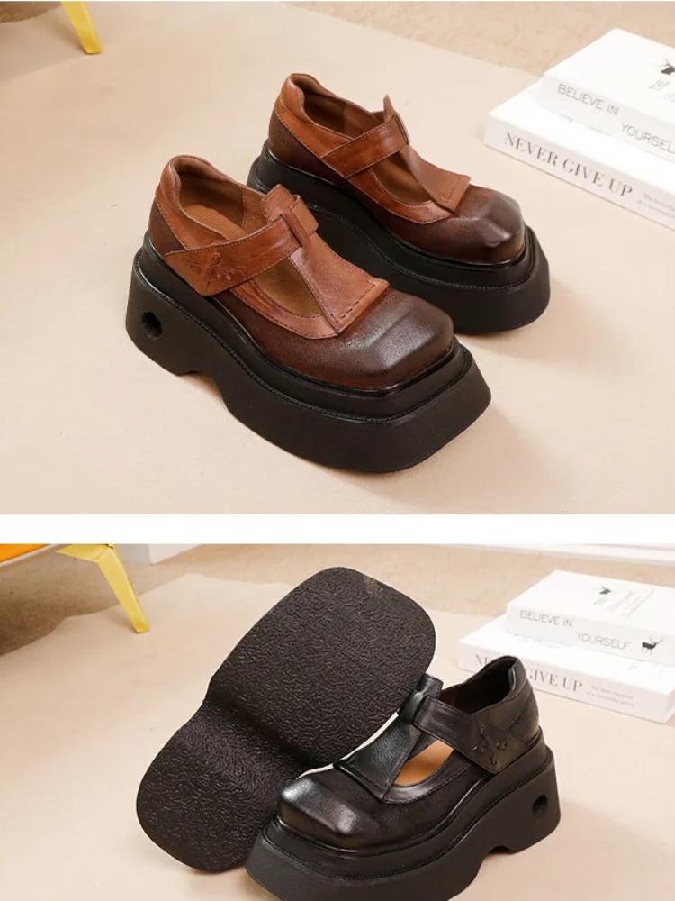 Johnature Винтажные туфли-лодочки с квадратным носком и толстой подошвой из натуральной кожи, женские туфли на платформе с увеличенным ростом