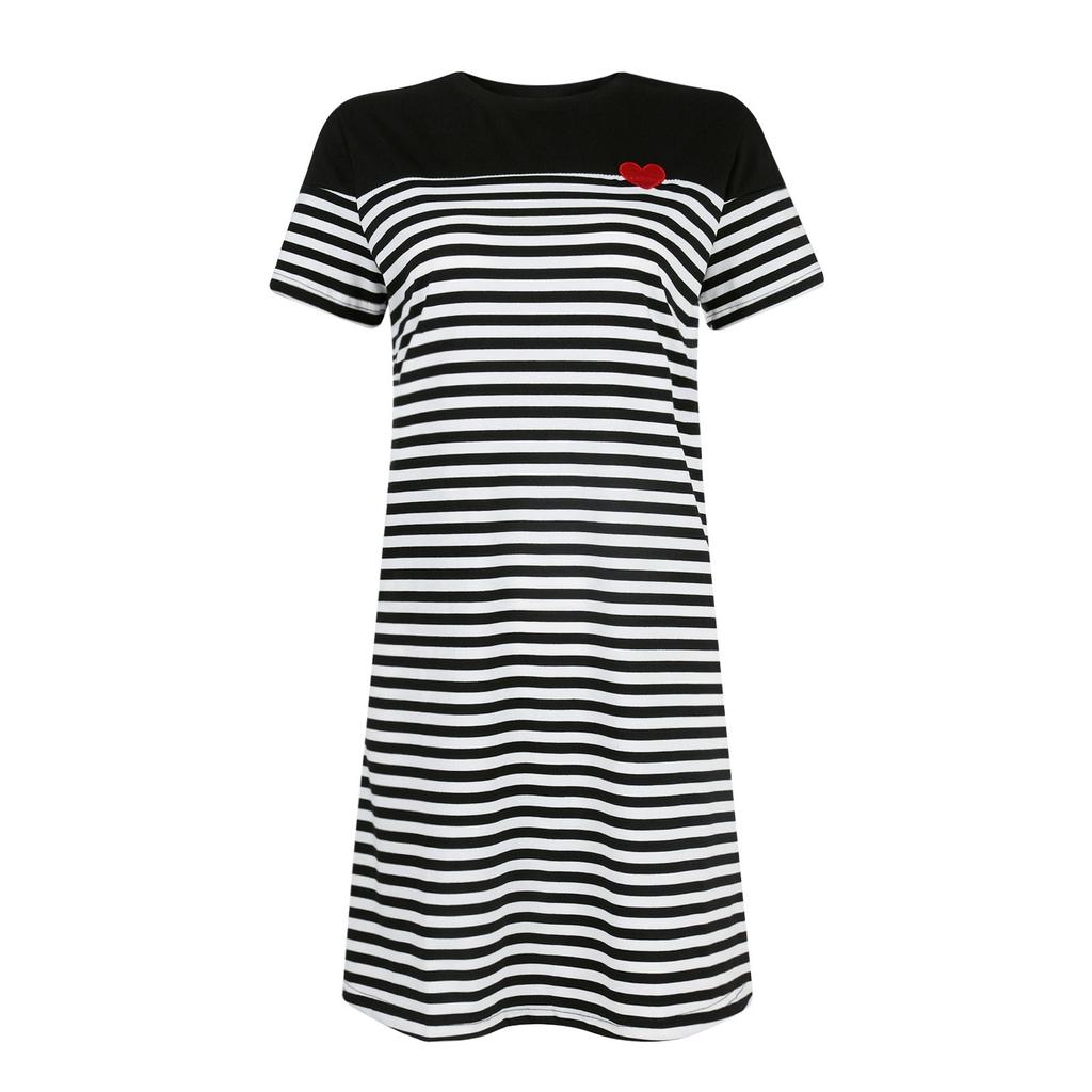 Women's Casual Short-sleeved Round Neck Striped Short Dress
