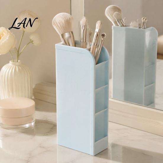 Stationery Storage Box Slanted Pen Holder with 5 Compartments, Plastic Organizer, Desk Organizer Macaron Colors Space Saving Pencil Cup for