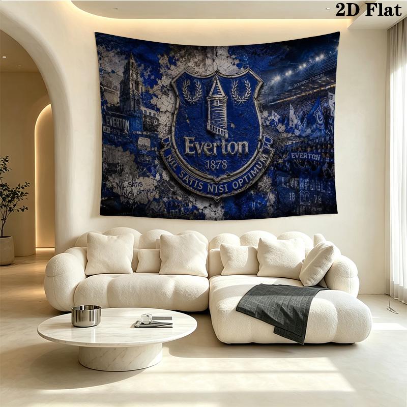 Everton F.C Football Club Glossy Shield Tapestry, Soccer Team Crest Pattern Wall Hanging for Fan Room