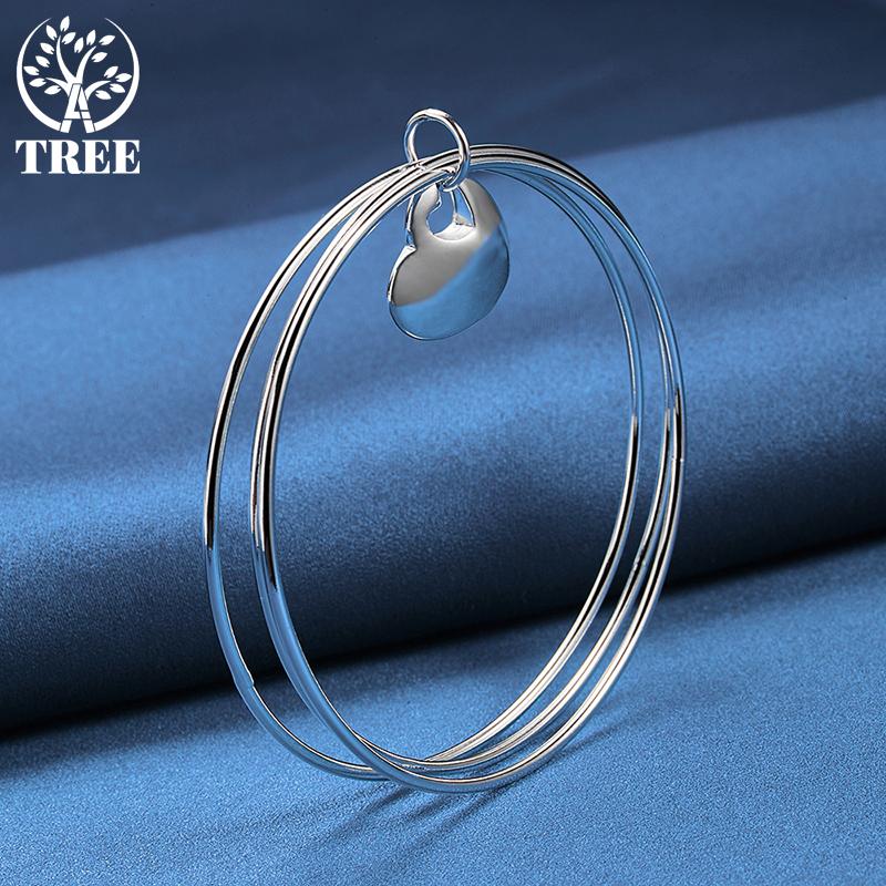 925 Sterling Silver Three Ring Smooth Heart Shaped Bracelet Fashion Jewelry